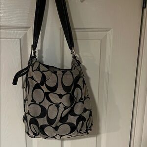 Coach Black and Gray Patterned Shoulder Bag